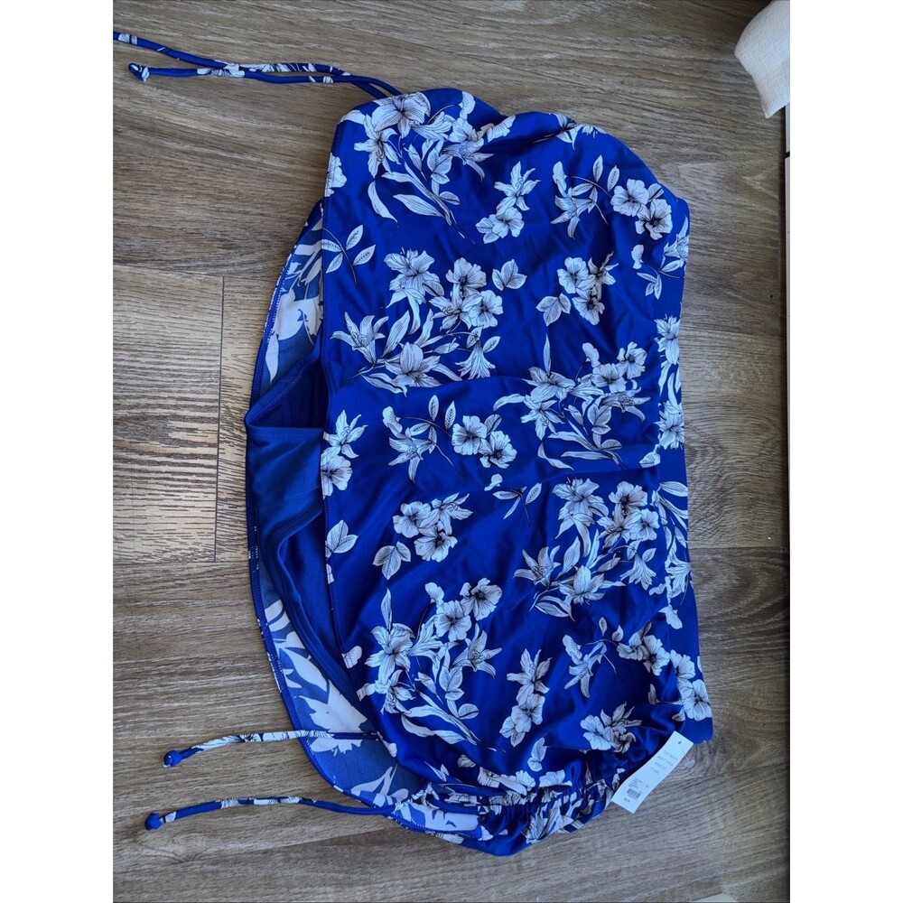 Cacique swim women blue white black floral swim skirt swimsuit bottom 26 New - Picture 2 of 9